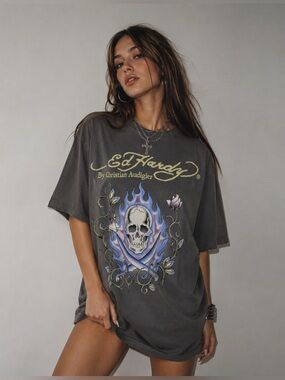 Y2K Ed Hardy Skull Graphic Tee By Christian Audigier Size L